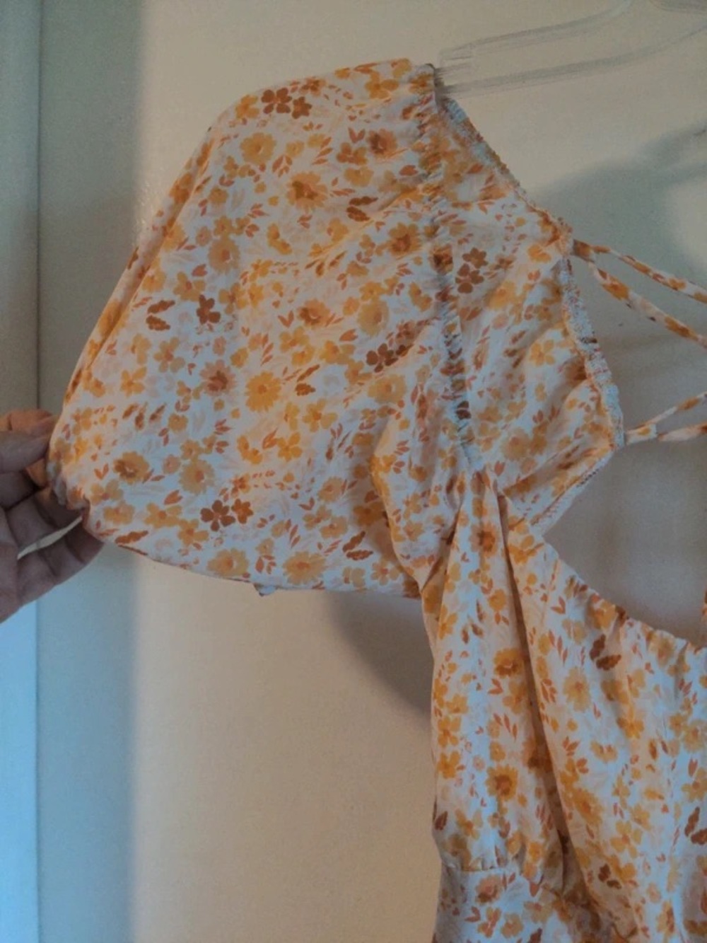Floral Tie-Back Ruffle Hem Mini Dress - Yellow Floral - Picture 3 of 5